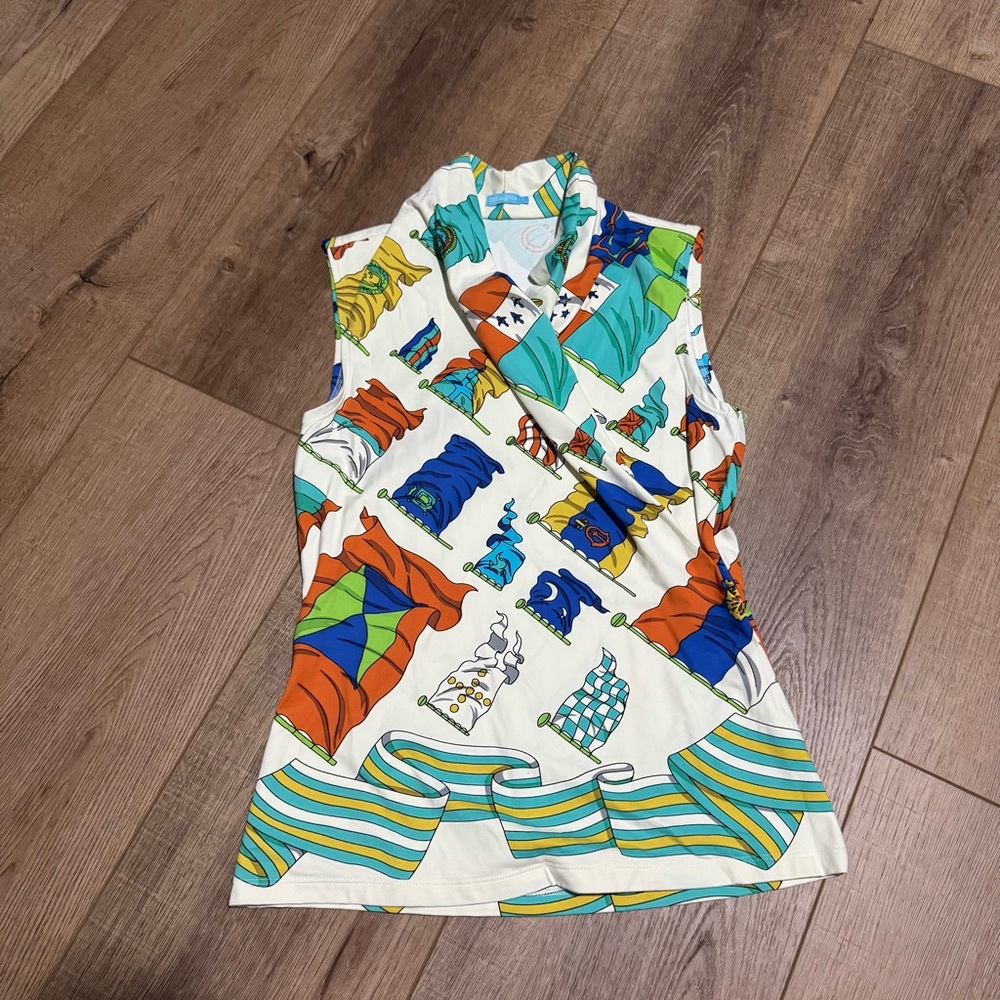 J. McLaughlin sleeveless faux wrap top. Size Small.